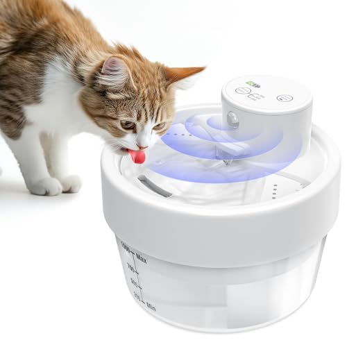 RUXAN Fonte para gatos sem cabo, bebedor gatos sem fios com sensor de movimento 1 l dispensador automático água gatos com bateria 2200 mAh recarregável ultra silencioso fonte para cães