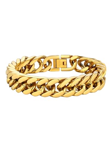 PROSTEEL Pulseira corrente cubana de aço inoxidável para homens mulheres, prateado dourado preto, pulseira de metal ligações 8 mm / 12 mm / 17 mm de largura, 19 cm / 21 cm / 23 cm de comprimento