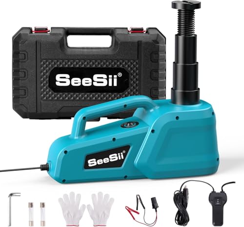 SEESII Gato hidráulico para carro: 5T 12 V gato elétrico com controlo remoto e luz LED, 15,5 - 45 cm de alcance de elevação para mudanças de pneus de carro / SUV/camião e reparação em garagem