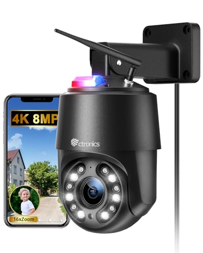 Ctronics 4K 8MP 16X Zoom óptico câmara vigilância Wi-Fi exterior 5 Ghz/2,4 Ghz, PTZ IP câmara com auto-cruzeiro/rastreamento/zoom deteção de pessoas/veículos / animais de estimação, visão noturna 60 m