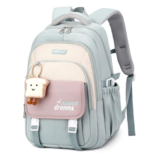 Amythe Mochilas escolares para menina adolescente - mochila escolar meninas 10 12 16 18 anos - mochila grande para portátil com bonito pendente - mochila de viagem casual leve e impermeável
