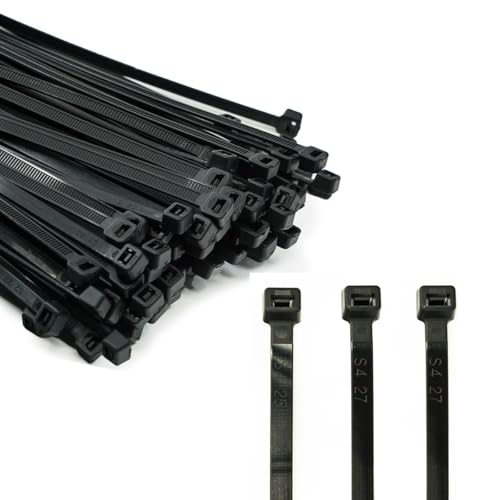 ERKO 100 unidades de abraçadeiras para cabos profissionais 200 x 4,8 mm resistentes à radiação UV suporte para cabos suporte de flange para cabos em preto, resistente à temperatura