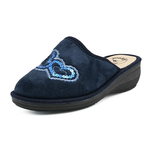 JOMIX Chinelos de inverno para mulher com cunha fabricados na Itália chinelos mulher com lantejoulas de coração