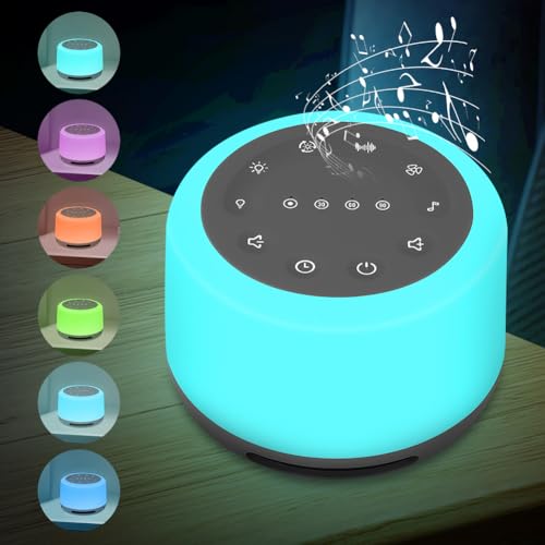 Alaoo Máquinas de som de ruído colorido, máquina de ruído de 7 cores, 24 sons relaxantes para máquina de ajuda para dormir, máquina de som recarregável por USB com brilho ajustável e temporizador