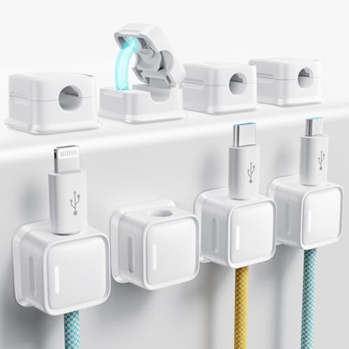 smofish Clip de cabo, 6 pacotes organizador magnético de secretária, forte suporte adesivo para mesa de cabeceira, utensílios de cozinha, material de escritório - White