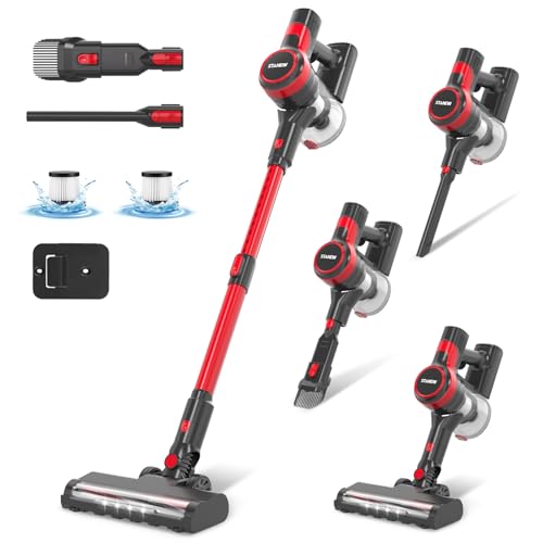 Stanew Aspirador vassoura sem cabo 22,2 v 150 w automonomia 40 m 4 em 1 aspirador vassoura sem cabo leve aspirador para casa pisos tapetes de cabelo de animais de estimação