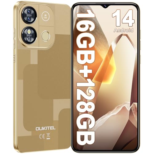 OUKITEL C57 Pro Smartphone Android 14, 6,52" HD telemóvel livres, 16 GB (4 12) RAM 128 GB ROM/TF 1TB telemóveis, bateria 4300 mAh, câmara 13 MP, 4G Dual SIM/OTG/GPS/Fingerprint/Fingerprint. /Face ID -
