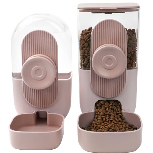HENYEER Dispensador de comida automática de água, alimentador automático de animais de estimação, alimentador de gaiola pendente para chinchila, furon, cão, gatinho, cachorro, ouriço, coelho (rosa)