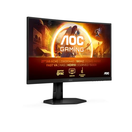 AOC Monitor Gaming CQ27G4X 27" 180 Hz Quad HD, ajustável, QHD, VA, 180 Hz, curvo 1500R