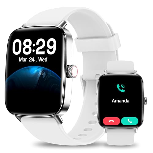Yoever Relógio inteligente mulher homem, 1,85" Smartwatch com chamadas e Whatsapp notificação, SpO2/Pulsómetro/sonho/podómetro, 110 modos de desporto, 2 correias, IP68 para Android iOS branco