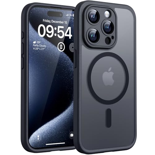 TOCOL Capa para iPhone 15 Pro, capa magnética para iPhone 15 Pro de 6,1 polegadas [proteção lente câmera] [proteção militar] translúcida mate traseira, titânio preto