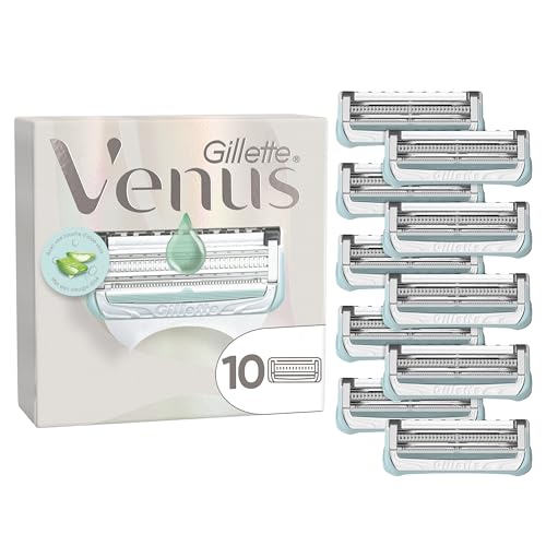 Venus Gillette Satin Care depilação para mulher para inglês e área íntima, pack de 10 peças, lâminas com barra hidratante com aloé vera, ajuda a proteger a pele pública contra irritação