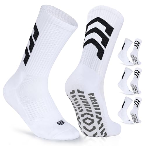 CLOSEMATE Meias antiderrapantes futebol homem 3 pares desporto grandes anti-bolhas respiráveis basquetebol brancos pretos