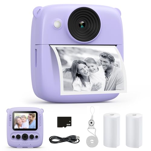 CalineGam Câmara com fotos infantis instantâneas, 2,0 polegadas 1080P câmara de fotos instantânea com cartão de 32 GB e papel fotográfico, presentes para meninos e meninas de 3 4 5 6 7 8 9 10 Anos