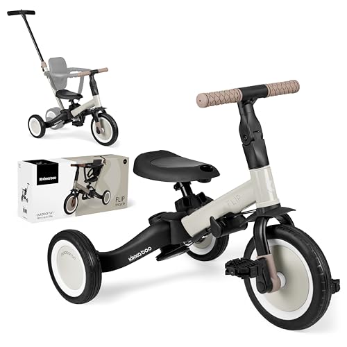 KikkaBoo FLIP, Triciclo evolutivo de bebé 5 em 1, bicicleta com ou sem pedais, ajustável e transformável, bege, de 1 ano a 5 anos
