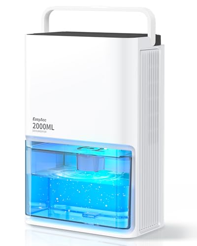 EasyAcc Deshumidificador 2000 ml, 3 modos desumidificadores de humidade elétrico silencioso (500 - 650 ml/dia), 7 LED cores, desligamento automático, desumidificador portátil casa de banho e quarto