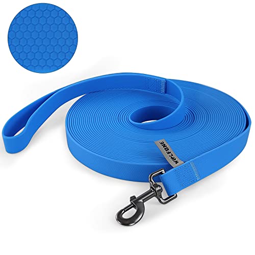 Wolfone 9 m azul impermeável longo Recall Dog Lead com cabo antiderrapante, Heavy Duty robusto treino Dog Lead para atividades ao ar livre