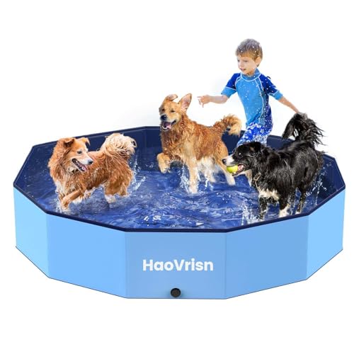 HaoVrisn Piscina cães grandes, 120 x 30 cm, piscina para cães, antiderrapante e de PVC espessado, banheira cães com remendos e válvula de drenagem