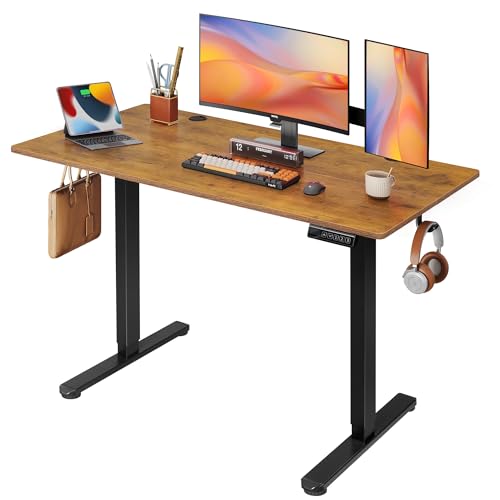 DEVAISE Secretária elétrica elevável, mesa regulável altura 120 x 60 cm com 3 memórias, mesa de escritório com painel inteligente em casa com painel montado, castanho rústico