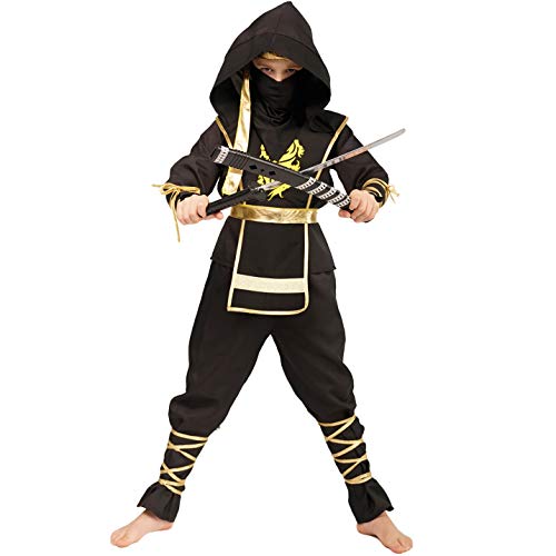 SEA HARE Traje de guerreiro samurai preto da Ninja Power para crianças (M: 7-9 anos)