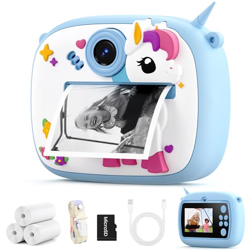 Câmara de fotos instantânea para crianças, brinquedo de câmera presente para meninos e meninas dos 3 aos 14 anos, ecrã de 2,4 polegadas, papel de impressão e cartão de memória (azul)