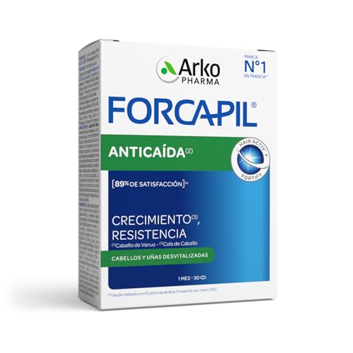 Arkopharma Forcapil Antiqueda, ajuda a reduzir a queda do cabelo, crescimento, resistência e ancoragem, alta concentração em biotina, complemento alimentar, 30 unidades (embalagem de 1)