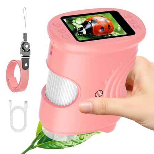 Ashfly Microscópio digital para crianças de 1080P HD de 2,0 polegadas, microscópio de bolso, microscópio com luzes LED de microscopo, conexão ao PC, mini microscópio exterior, presente para 4-12 anos