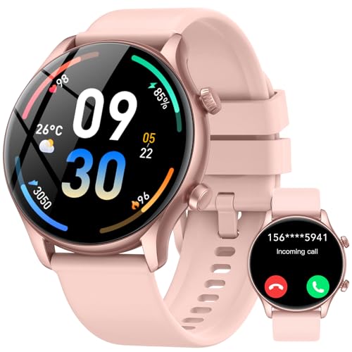 Relógio inteligente mulher, 1,39" Display Smartwatch com chamadas, Smart Watch monitor de sono/SpO2, pedómetro, 120 modos desportivos, IP68 impermeável relógio desportivo para Android iOS, Rose Gold