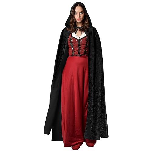 AOOWU Capa preta com capuz, longa fantasia de vampiro, capa de Halloween para Cosplay, capa disfarce de Halloween para carnaval festa de aniversário