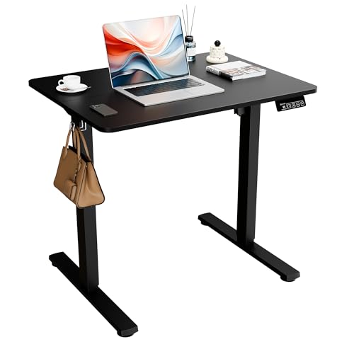 ERGOMAKER Secretária elétrica elevável, 80 x 60 cm, mesa levantável com placa de junção, mesa de secretária ajustável para escritório e casa, preto