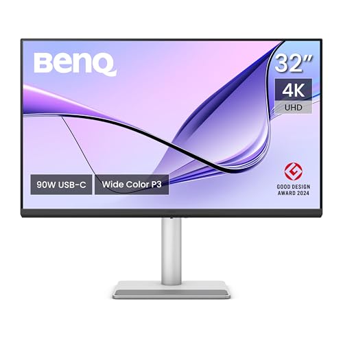 BenQ MA320U Monitor de 32" 4K de 3840 x 2160, para MacBook Pro/Air, USB duplo de 90 W, correspondência de cores com Mac, hub USB, controlo de brilho e volume no Mac, suporte ajustável, espectro de