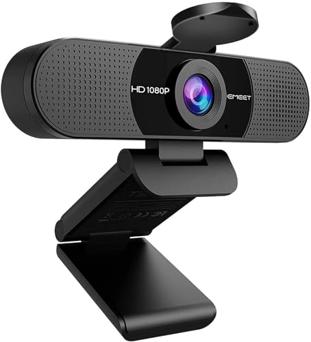 EMEET Webcam 1080P com microfone C960 câmara web de transmissão de 2 microfones com cobertura de privacidade, visualização de 90°, webcam USB Plug & Play para chamadas/conferências, Zoom/Skype/Youtube