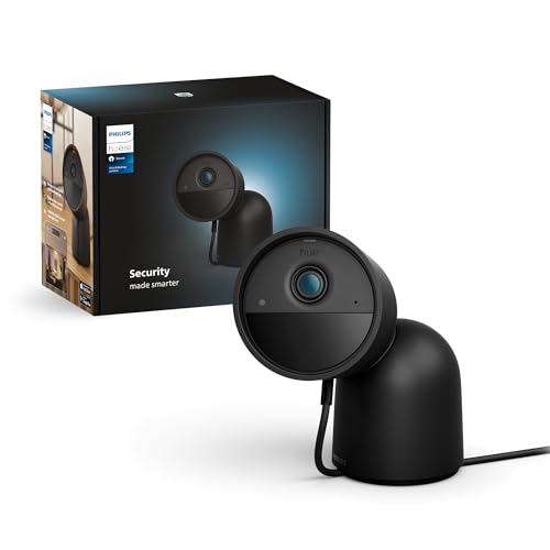 Philips Hue Secure Câmara de vídeo vigilância inteligente com base, para exteriores ou interiores, versão com cabo, Full HD vídeo, controlo de segurança e iluminação numa só aplicação, preto