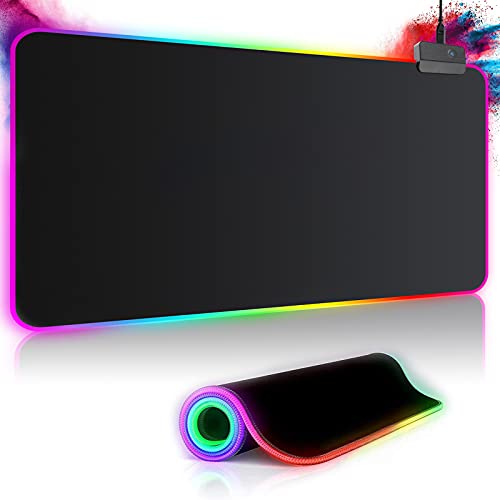 Realky Tapete de rato RGB, 800 × 300 mmtapete de jogo extra grande, tapete de rato LED 14 efeitos de iluminação impermeável antiderrapante, tapete de rato para jogadores, PC e portátil