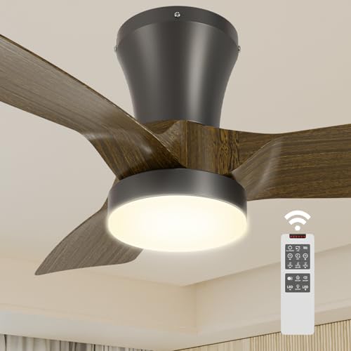 Epochglo Ventoinha de teto com luz, 80 cm, 3000 K-5000 K regulável, 7 velocidades, pás reversível, 2200 LM ventilador de teto e comando, DC silencioso temporizador memória, para quarto, madeira