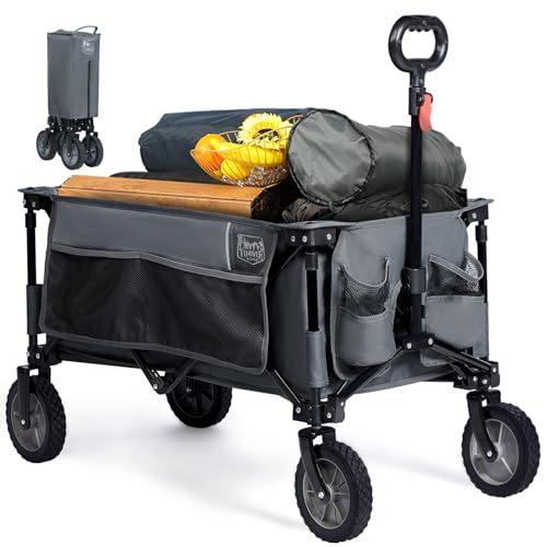 TIMBER RIDGE Carrinho de praia carrinho dobrável transporte para jardim praia campanha compras ao ar livre, carretel com bolsa de cobertura com alça ajustável até 100 kg