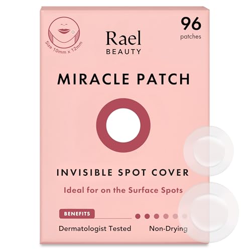 Rael Emblema para espinhas, cobertura invisível hidrocolóide antiacne para rosto, adesivo absorvente de espinhas, tratamento para cuidados com a pele, autocolantes faciais, 2 tamanhos (96 unidades)