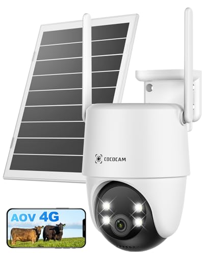 COCOCAM 24/7 Gravação AOV 4G LTE câmara vigilância exterior solar sem WiFi, 15000 mAh bateria 8 W painel solar, 2 K PTZ, detecção IA, rastreamento IA, visão noturna de 30 m, eSIM incluído (sem WiFi