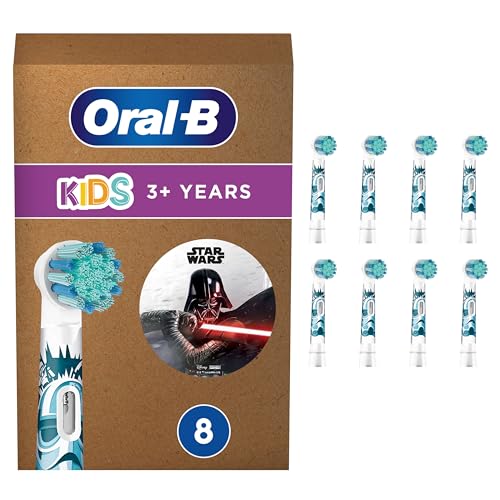 Oral-B Kids Star Wars Peças sobresselentes para escova de dentes elétrica, embalagem de 8, embalagem reciclável, adequado para tamanho da caixa de correio