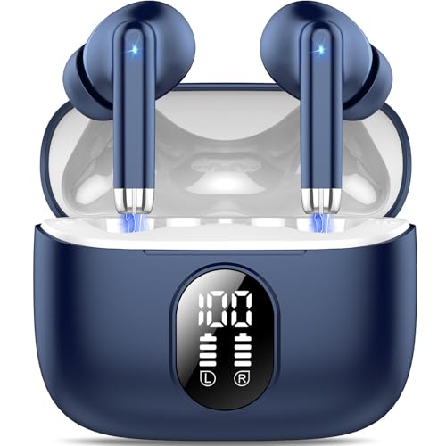 QXQ Auriculares Bluetooth 5.4, auriculares sem fios Bluetooth HiFi estéreo com 4 ENC Mic, 40 horas mini capacetes com ecrã LED, USB C auscultadores sem fios para Android iOS