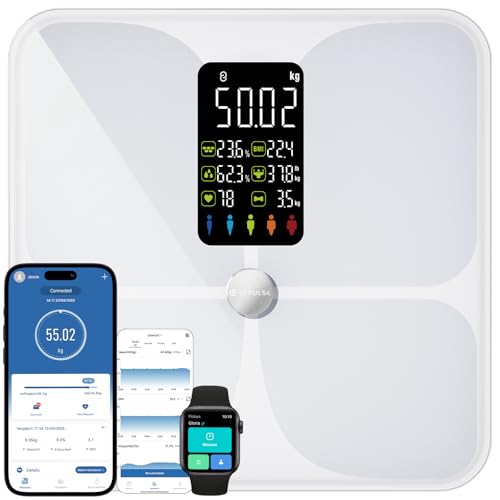 Bascula oleosa corporal e muscular Lescale F4, base de casa de banho com ecrã grande, peso de casa de banho com 15 medições, balança de peso corporal massa muscular IMC, base inteligente com aplicação