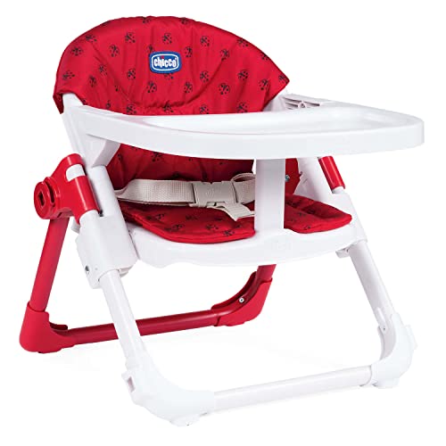 Chicco Chairy, assento elevador de 6 meses a 3 anos (15 kg), cadeira alta descapotável em cadeira infantil, portátil, ajustável e evolutiva, fecho compacto e bandeja removível, joaninhas vermelhas