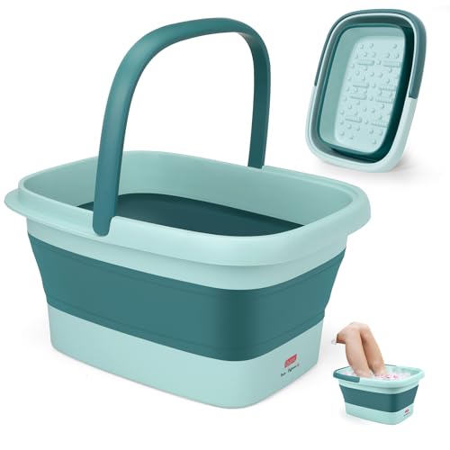 DEANIC Hidromassagem para pés dobrável, massajador de pés com água, spa com pega de transporte, Spa para pés conjunto de massagem 8 54 (azul)