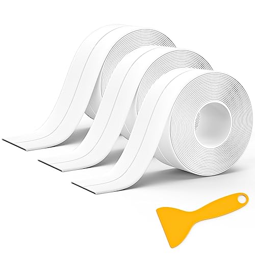 3 rolos fita casa de banho seladora, fita de selagem branca impermeável auto-adesiva, para carro, banheira, porta, janela, lava-louça de cozinha (3,8 cm x 3,2 m)