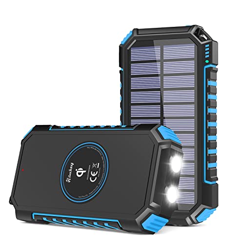 Hiluckey Carregador solar 26800 mAh Power Bank portátil bateria externa sem fios com USB C carregamento rápido, 4 saídas para smartphones, tablets