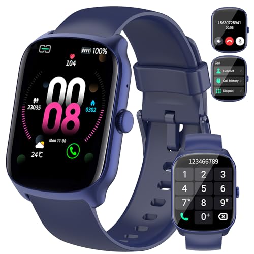 Qecnato Relógio inteligente homem mulher, Smartwatch 1,95'' ecrã curvo, Bluetooth e pulsómetro, monitor de sono, 112 modos desportivos pulseira atividade, azul