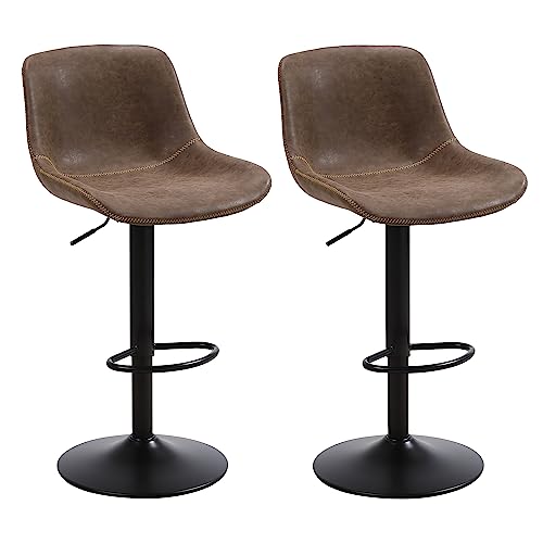 Ermnois Conjunto de 2 bancos altos de cozinha bancos giratórios de bar com encosto, cadeiras de bar modernas ajustáveis, banco alto sem braços de pele sintética para ilha de cozinha, castanho