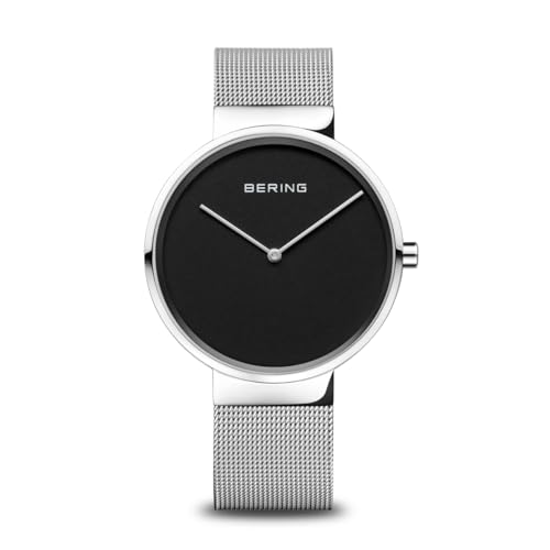 BERING 14539 Reloj de Cuarzo Unisex con Caja de Acero Inoxidable de 39 mm y Esfera, Correa milanesa, Cristal de Zafiro y Resistencia al Agua de 5 ATM