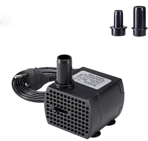 Farnirvana Mini bomba de água submersível, 5 W 350 L/H super silencioso mini bomba de água submergível fluxo de água ajustável, com 2 boquilhas para aquário, peixes, lagoas, poços, jardim