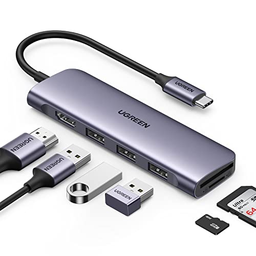 UGREEN Revodok Hub USB C HDMI 4K 6 em 1 adaptador tipo C leitor cartão SD TF Dock Station compatível com MacBook Pro Air M3 M2 M1, iPad, iPhone 16 Plus MAX (cinzento)